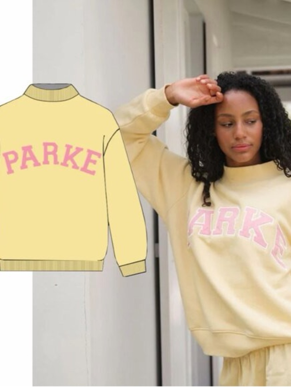 PARKER Yellow Crewneck Sweatshirt with Pink Logo